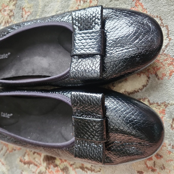 David Tate "Tamis" black snakeskin embossed bow accent flats - Picture 7 of 13